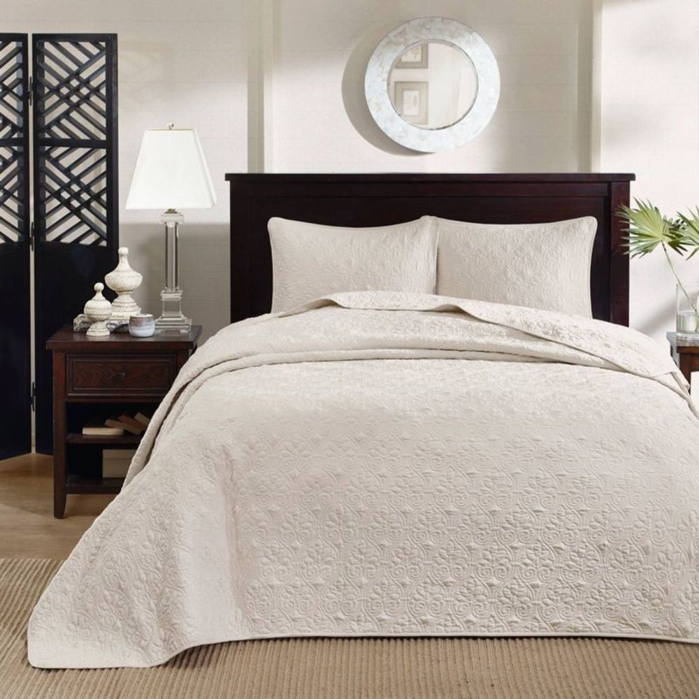 Madison Park Cream Quilted Cotton Coverlet Set